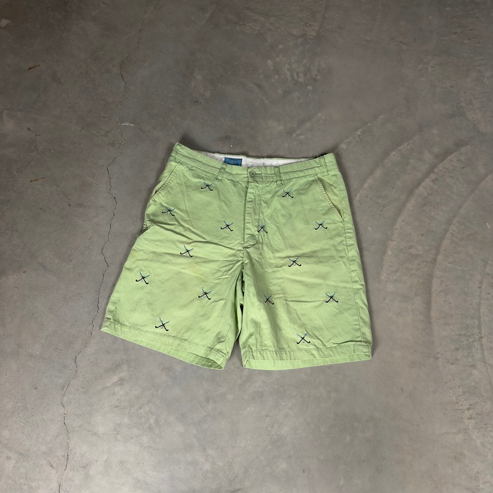 Castaway Clothing Golf Shorts Men 34 Green Embroidered Golf Clubs Preppy Classic